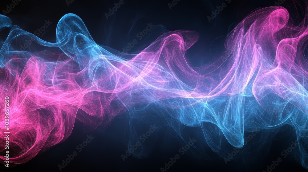 A black background with a pink and blue wave of smoke on its left side A black background with a pink and blue wave of smoke on its left side