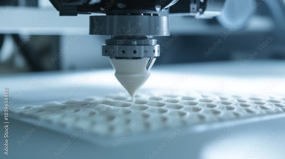 A close-up of a high-resolution 3D printer nozzle, in the midst of creating a complex model, Additive manufacturing style A close-up of a high-resolution 3D printer nozzle, in the midst of creating a complex model, Additive manufacturing style