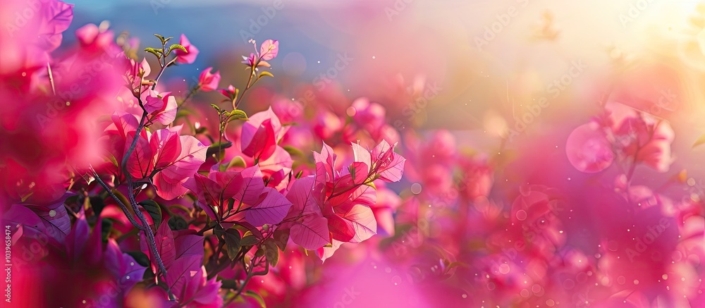 Gorgeous bougainvillea blossoms open gracefully in the morning creating a picturesque scene in the copy space image Gorgeous bougainvillea blossoms open gracefully in the morning creating a picturesque scene in the copy space image