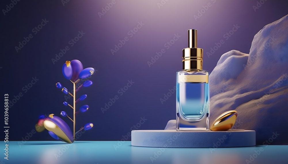 Naklejka premium Product picture of perfume bottle advertising poster Simple, elegant design, looks expensive.