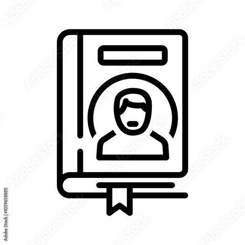 Vector black line icon for Biography