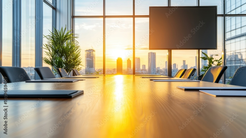 Modern Conference Room Setup with Polished Table and Large Screen for Corporate Discussions Modern Conference Room Setup with Polished Table and Large Screen for Corporate Discussions