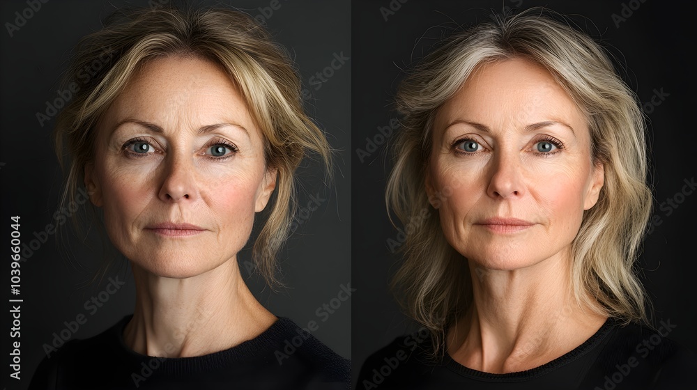 Patient's facial contouring transformation, starting with sagging cheeks and jowls before surgery, and ending with a rejuvenated, lifted face post-facelift Patient's facial contouring transformation, starting with sagging cheeks and jowls before surgery, and ending with a rejuvenated, lifted face post-facelift