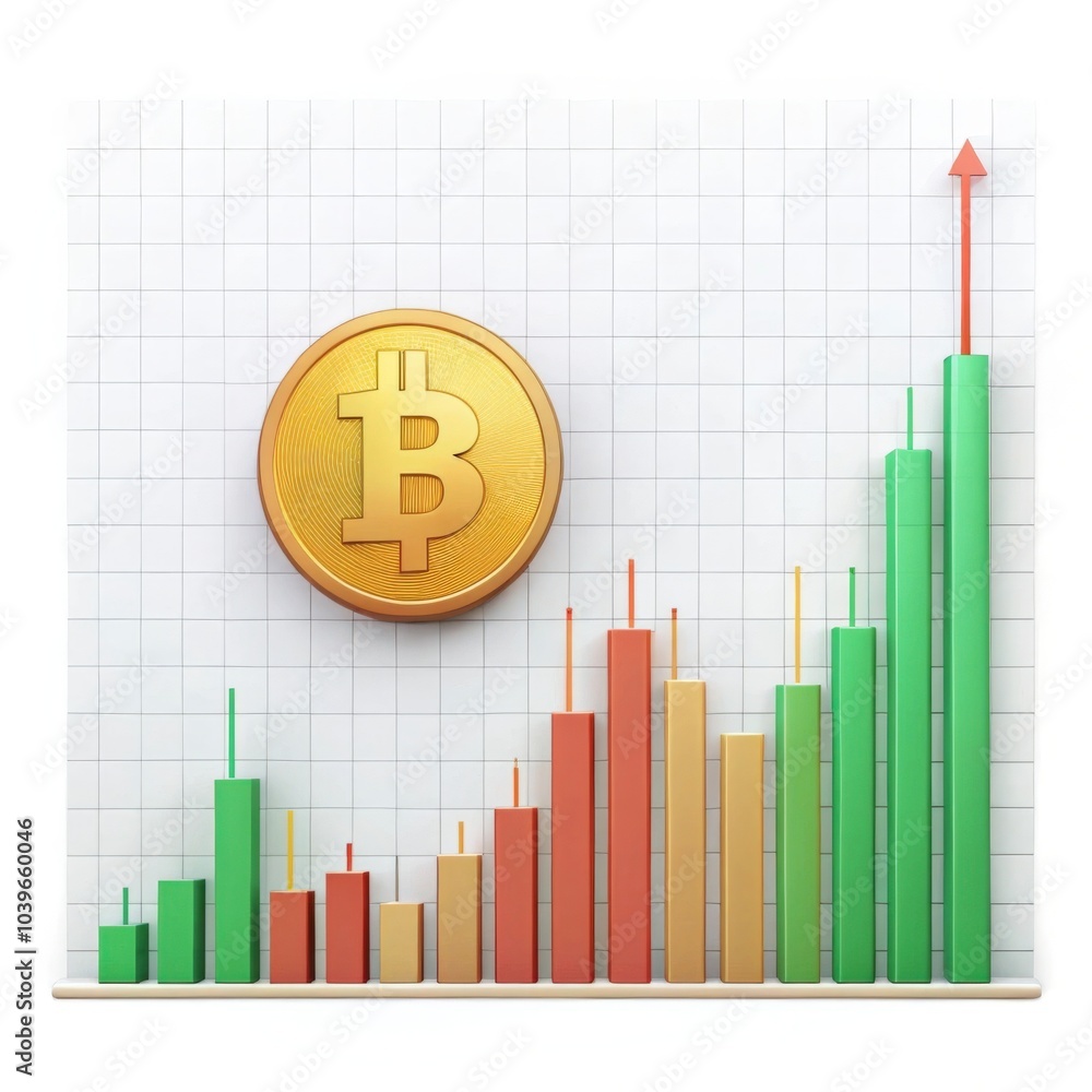 A golden bitcoin coin with a rising graph in the background, digital currency, cryptocurrency, crypto investment, blockchain investment A golden bitcoin coin with a rising graph in the background, digital currency, cryptocurrency, crypto investment, blockchain investment