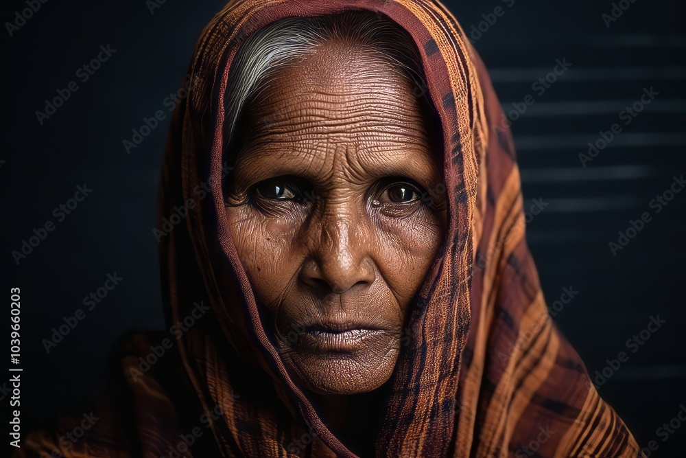 Portrait of an old Indian woman with a headscarf. Portrait of an old Indian woman with a headscarf.