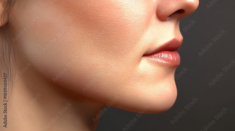 Obraz premium Close-up success story, showing dramatic improvements in neck and jowl area after a facelift, clear before-and-after progression, Digital Rendering, Neutral Colors