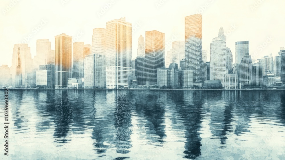 Obraz premium Minimalist Cityscape in Watercolor Style