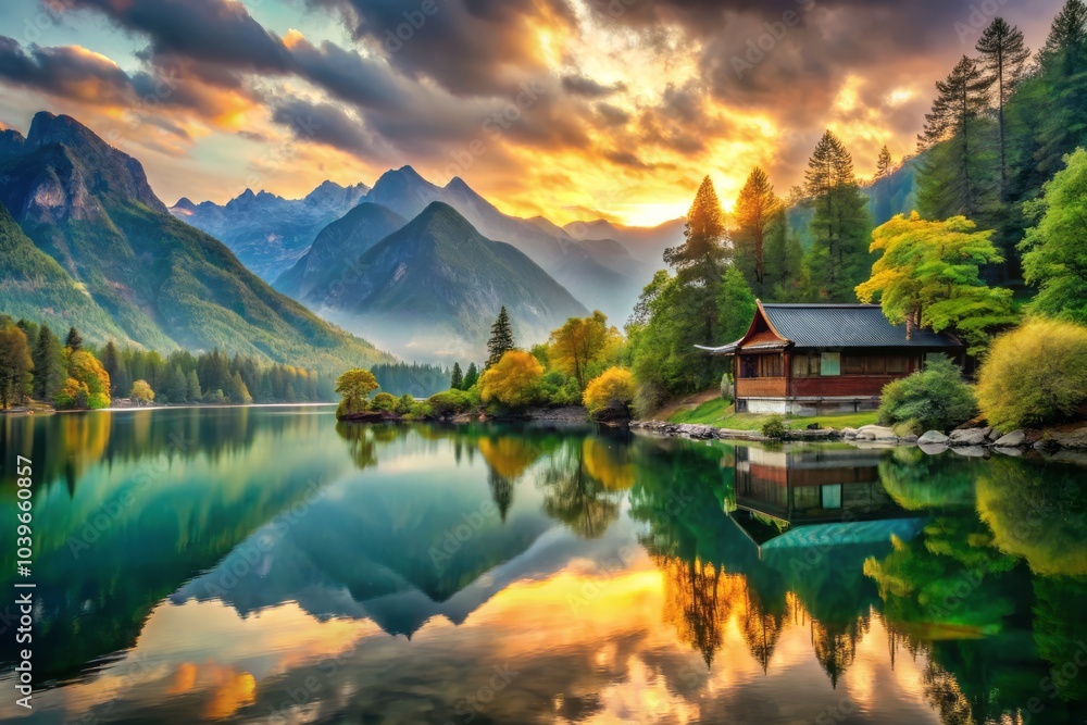 Tranquil Atmosphere Embraces the World as Nature Transitions into a Peaceful Evening Serenity Tranquil Atmosphere Embraces the World as Nature Transitions into a Peaceful Evening Serenity