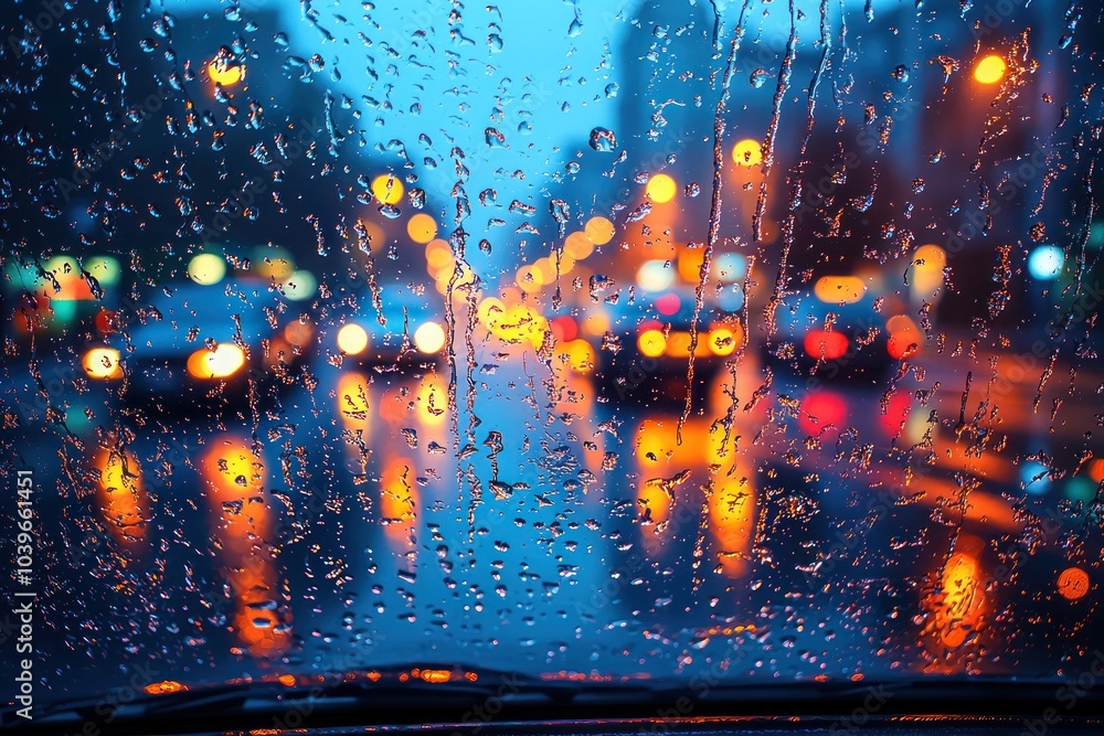 Raindrops on a window with colorful city lights blurred in the background, creating a moody and artistic night scene Generative AI Raindrops on a window with colorful city lights blurred in the background, creating a moody and artistic night scene Generative AI