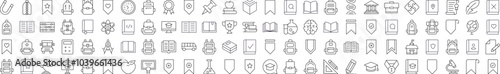 Set of School, College, University Related Line Icons. Editable Stroke for Design, Web Sites, Apps, Cards. Contains Linear Images of Backpack, Bookmark, Book, Clock