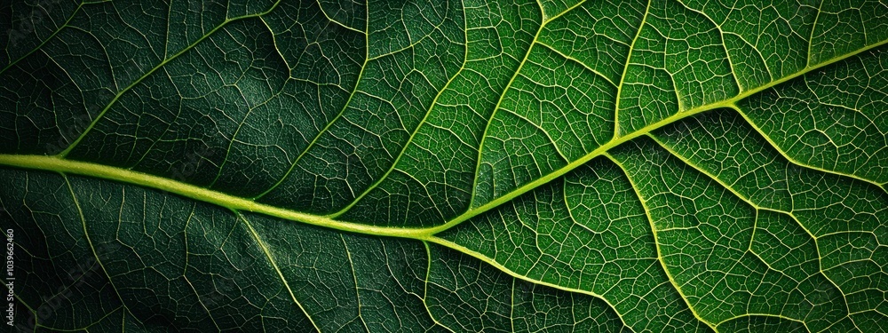 Fototapeta premium Close-up of green leaf showing intricate vein pattern and texture Generative AI
