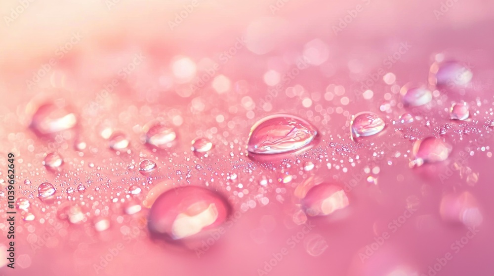 Water droplets on a pink surface with soft focus and light reflections Generative AI Water droplets on a pink surface with soft focus and light reflections Generative AI