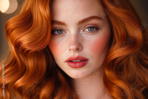 A woman with long red hair and freckles on her face