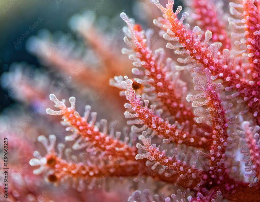 Primer plano de coral rosado con textura detallada bajo el agua, mostrando su estructura ramificada. Primer plano de coral rosado con textura detallada bajo el agua, mostrando su estructura ramificada.