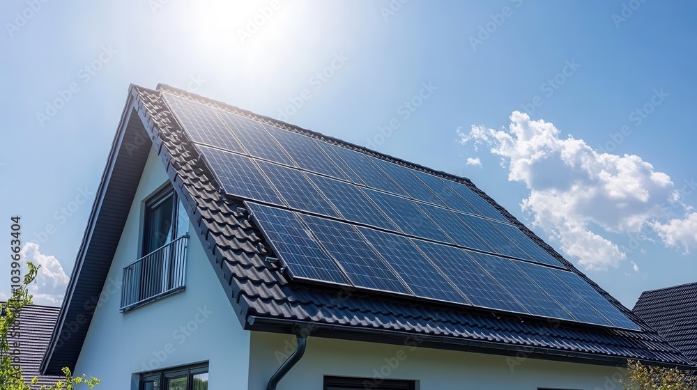 Solar Panels Installed on Modern Home Roof Solar Panels Installed on Modern Home Roof