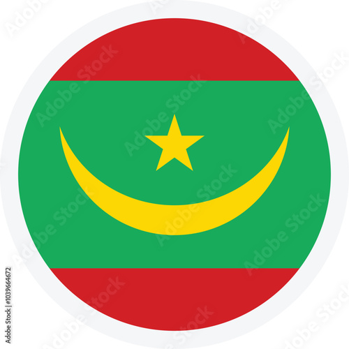 Flag of Mauritania. Round vector icon on transparent background