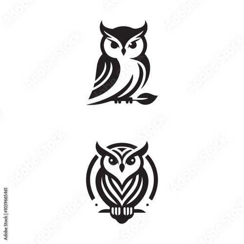 Minimalist owl bird sitting logo. Owl bird silhouette photo