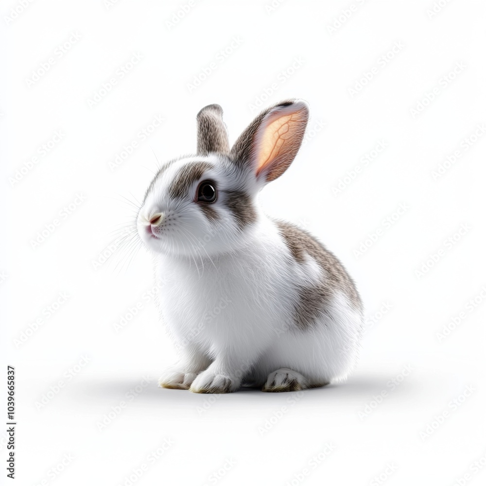 Adorable Rabbit on White Background in Raw Style Adorable Rabbit on White Background in Raw Style
