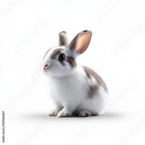 Adorable Rabbit on White Background in Raw Style