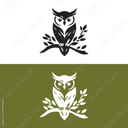 Owl bird sitting on a tree branch logo. Owl bird logo concept icon