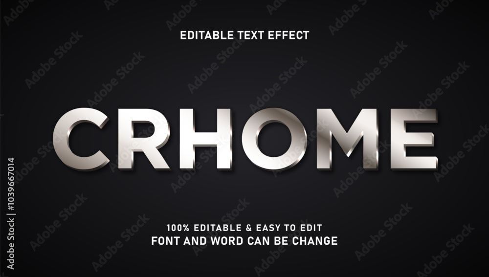 Chrome text effect with a modern and elegant 3D style that can be edited Chrome text effect with a modern and elegant 3D style that can be edited