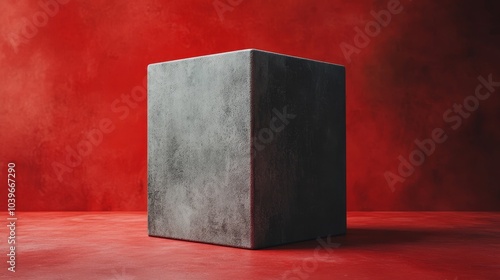 A grey box is sitting on a red background