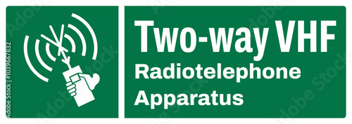 Foto ISO emergency and first aid safety signs text variation_two-way vhf radiotelepho