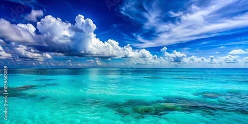 Vibrant Turquoise Sky Deepens to Cobalt Blue Over Calm Ocean at Sunset, Creating a Stunning View