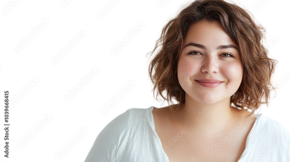 Fat girl smiling happily isolated on white background Fat girl smiling happily isolated on white background