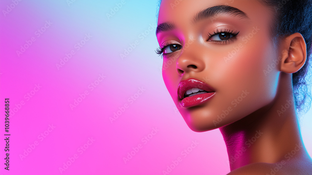 A vibrant beauty portrait of a woman with glowing skin, set against a soft, pastel background, emphasizing her radiant complexion and natural beauty. A vibrant beauty portrait of a woman with glowing skin, set against a soft, pastel background, emphasizing her radiant complexion and natural beauty.