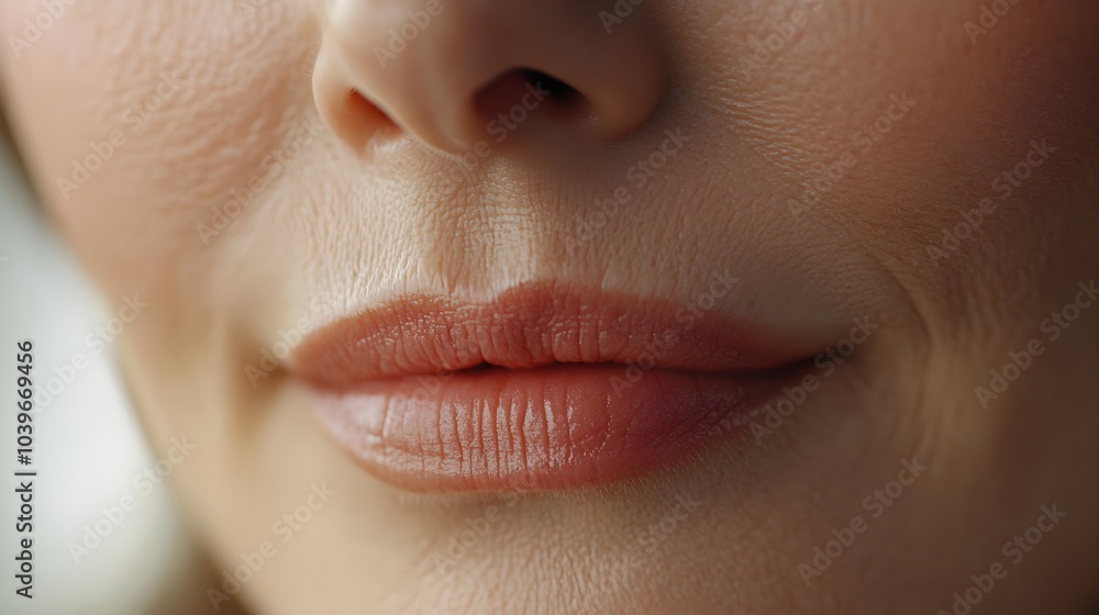 Obraz premium Anti-wrinkle cream application video tutorial, highlighting technique and transformation around the mouth area, ending with before-and-after close-up shots, Realistic, High-Resolution