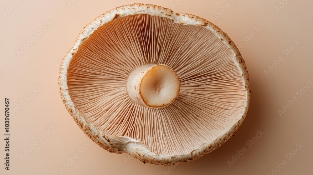 Overhead close-up of straw mushroom on a soft pastel background, precise texture and natural patterns, isolated for advertising use, organic produce Overhead close-up of straw mushroom on a soft pastel background, precise texture and natural patterns, isolated for advertising use, organic produce