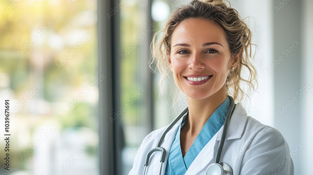 Smiling Doctor in Medical Office with Stethoscope Smiling Doctor in Medical Office with Stethoscope