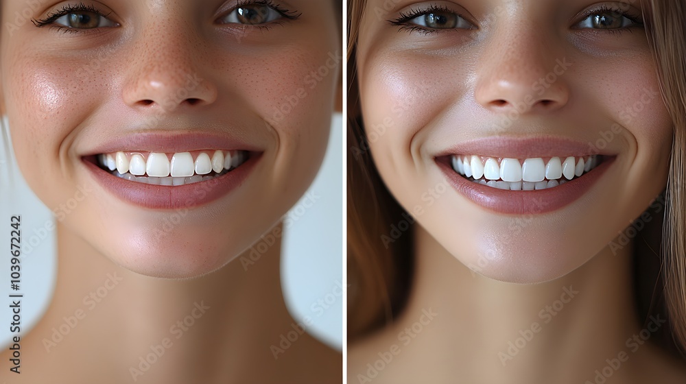Document the improvement in tooth alignment with before-and-after images of a patient who underwent orthodontic treatment Document the improvement in tooth alignment with before-and-after images of a patient who underwent orthodontic treatment