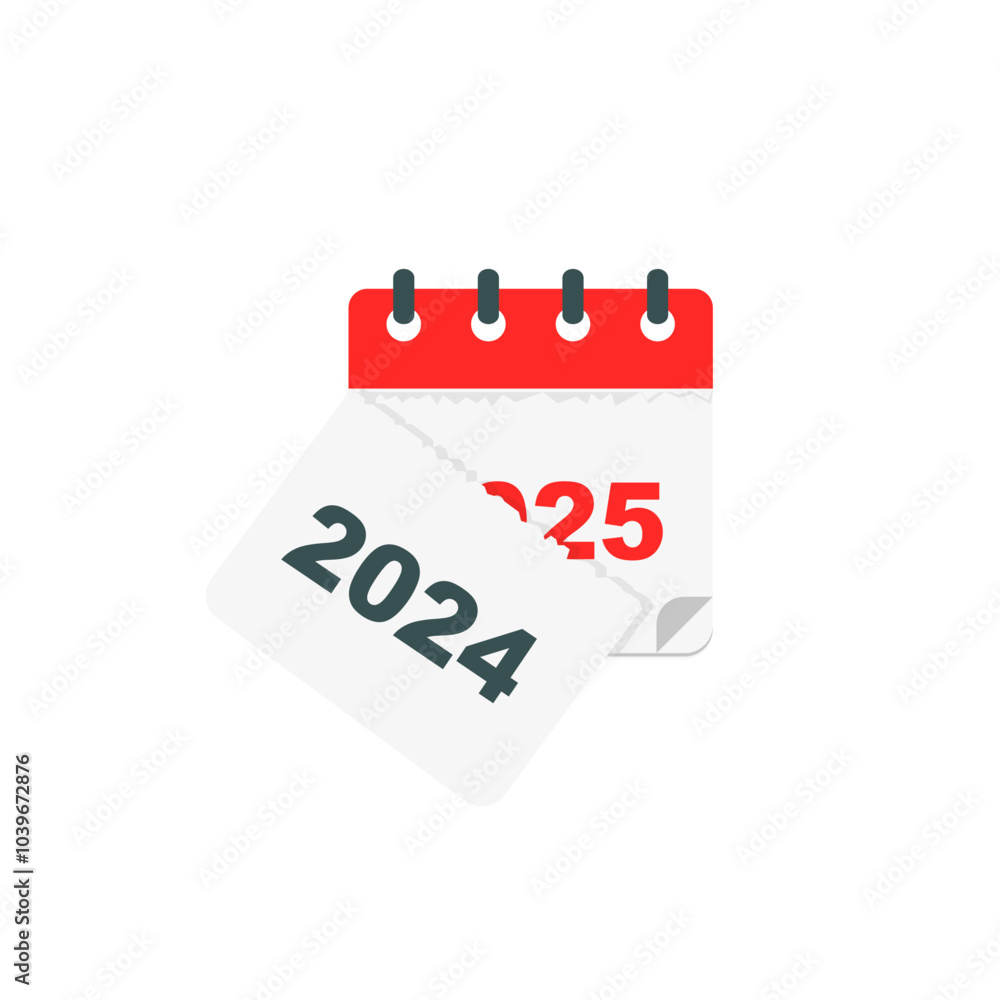 Curled paper calendar 2024 - 2025. New Year 2025. Tear off the calendar sheet flat icon. Vector isolated illustration Curled paper calendar 2024 - 2025. New Year 2025. Tear off the calendar sheet flat icon. Vector isolated illustration