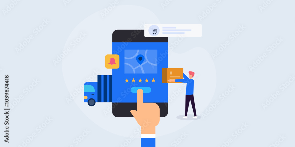 Logistic app package delivery and fulfilment process, tracking online order from smartphone device, ecommerce solution vector illustration concept. Logistic app package delivery and fulfilment process, tracking online order from smartphone device, ecommerce solution vector illustration concept.