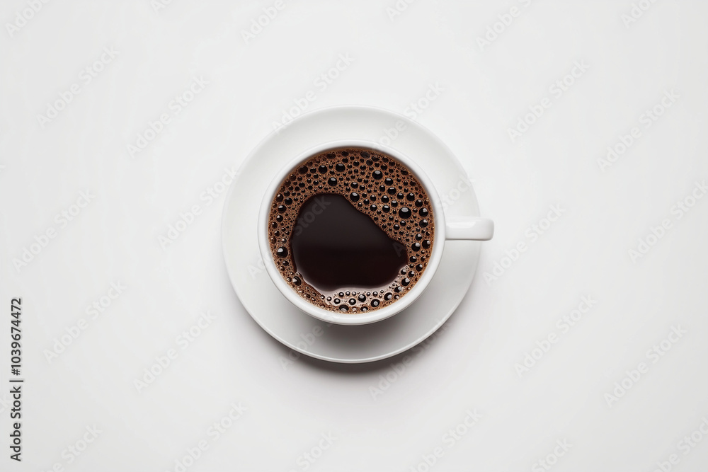 Top View of a Cup of Coffee with Foam on White Background Top View of a Cup of Coffee with Foam on White Background