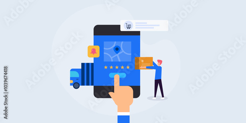 Logistic app package delivery and fulfilment process, tracking online order from smartphone device, ecommerce solution vector illustration concept. 