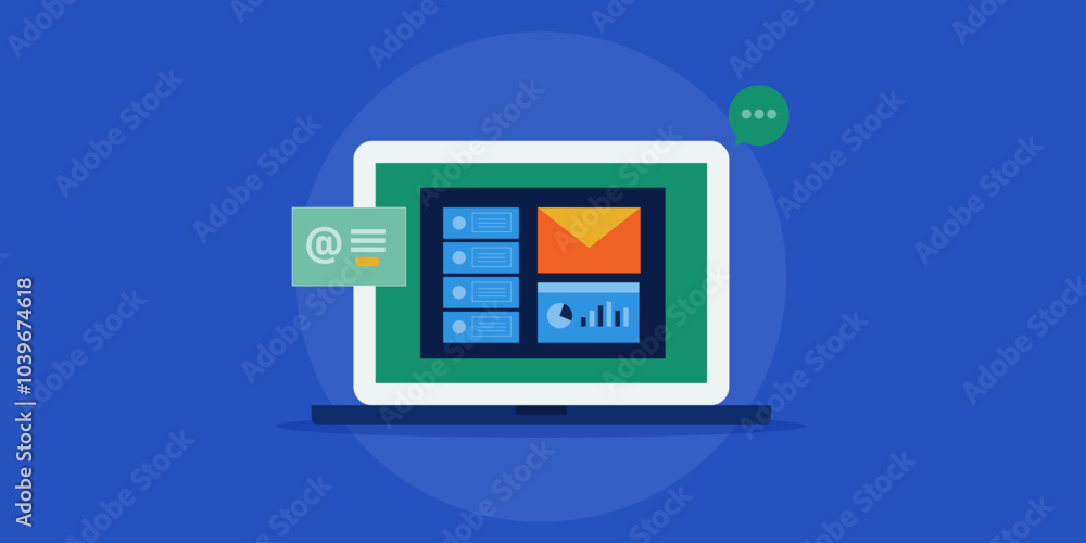 Email software interface manages message, customer data and newsletter marketing campaign, business communication technology vector illustration concept. Email software interface manages message, customer data and newsletter marketing campaign, business communication technology vector illustration concept.