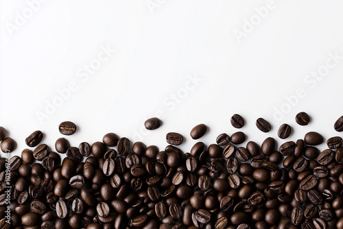 Coffee Beans Border on White Background