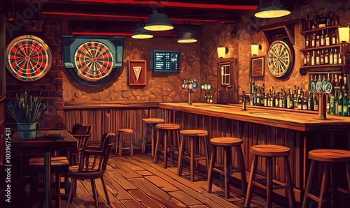 pub interior featuring dartboards,generation AI photo