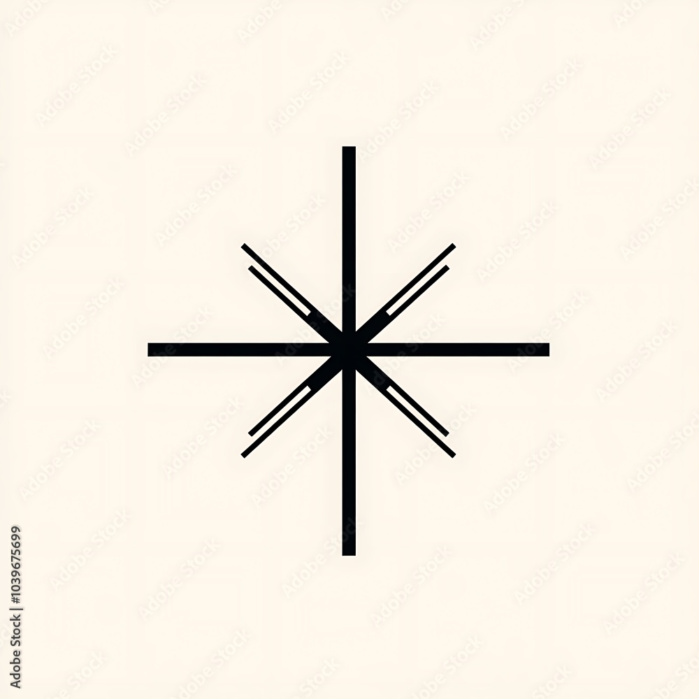 A black and white geometric starburst design with eight points. A black and white geometric starburst design with eight points.