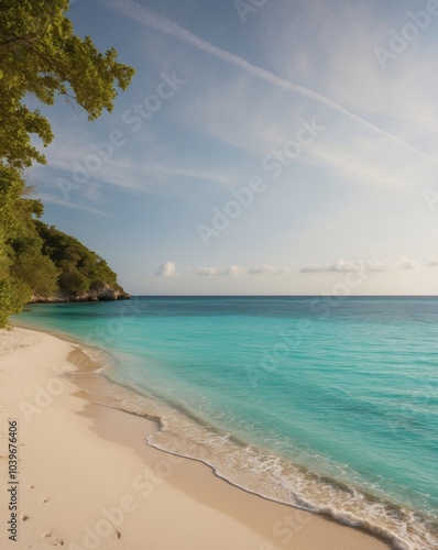 Secluded Cove with Turquoise Water and Sandy Beach. photo