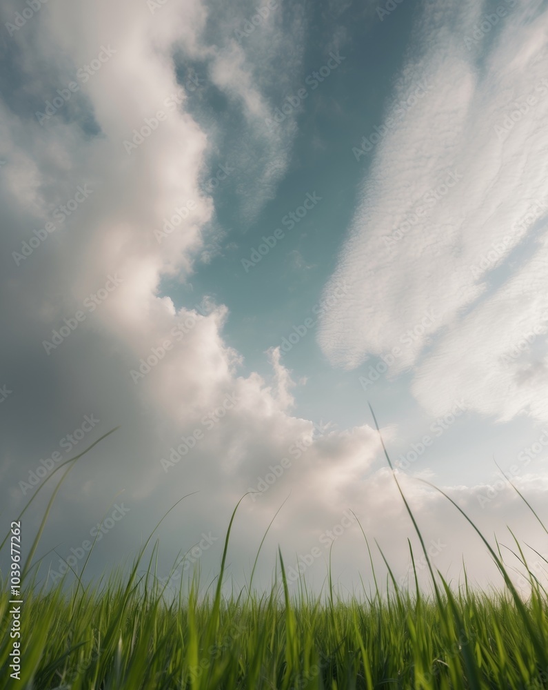 Lush Green Grass Under Dramatic Cloudy Sky. Lush Green Grass Under Dramatic Cloudy Sky.