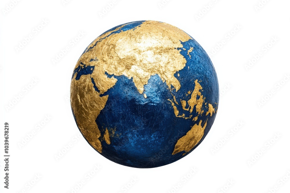 Hemisphere - Blue and Gold Globe Featuring Western America on White Background Hemisphere - Blue and Gold Globe Featuring Western America on White Background