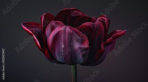 Dark wine coloured single triumph tulip Queen Of The Night in flower photo