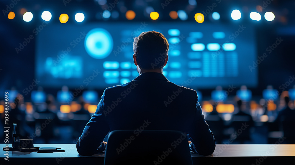 Businessperson addressing an audience at a conference Businessperson addressing an audience at a conference