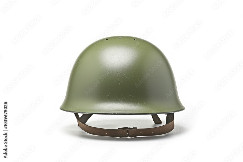 Fototapeta premium Soldier helmet green white background protection.