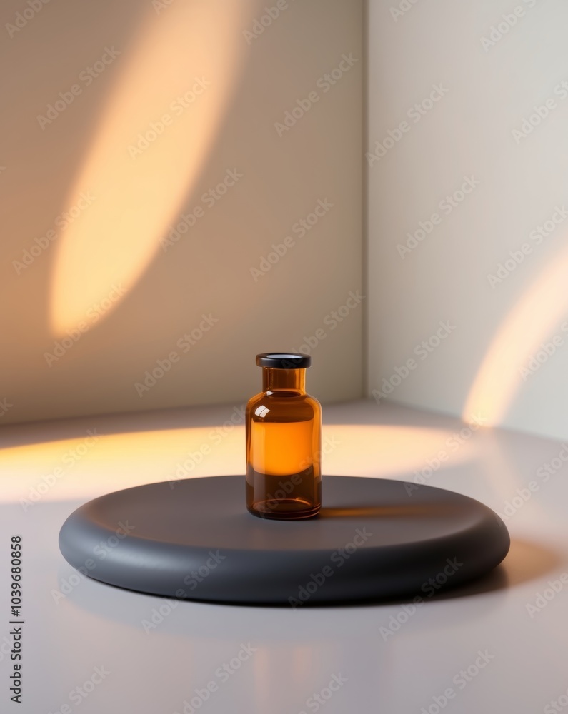 This mesmerizing and tranquil scene is created by an amber glass vial on a smooth surface surrounded by warm lighting. This mesmerizing and tranquil scene is created by an amber glass vial on a smooth surface surrounded by warm lighting.