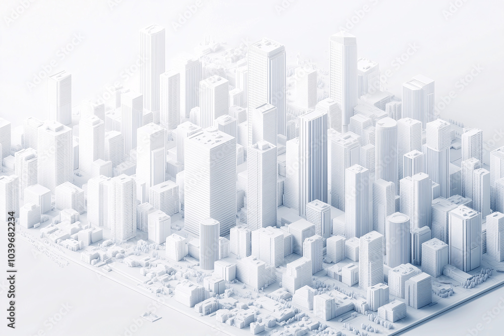Abstract white city skyline with skyscrapers and buildings Abstract white city skyline with skyscrapers and buildings